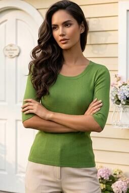 Brat Green 3/4 Sleeve Ribbed Tee Womens Sz XS Dopamine Ugly Green Capsule Casual